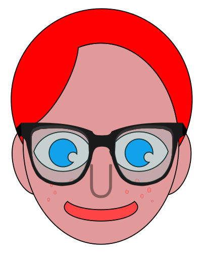 redhead blue nerd glasses