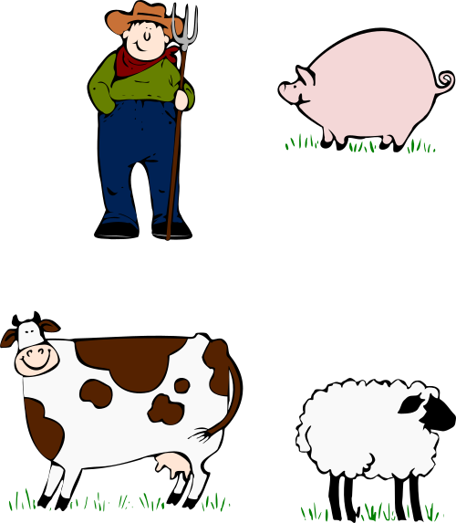 farmer pig sheep cow