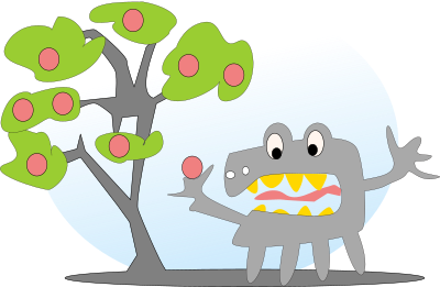 salvor tree with apples and a monster