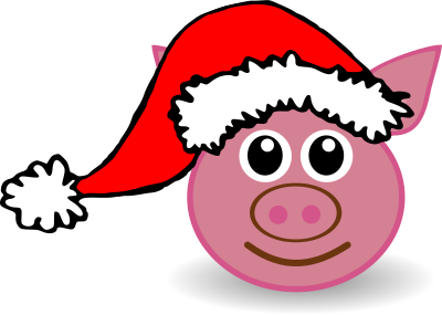 Pig 01 Face Cartoon Pink with Santa hat