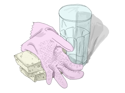 sponges plastic glove and a mug remix