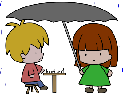 ninos lluvia jugando ajedrezbydg racolor