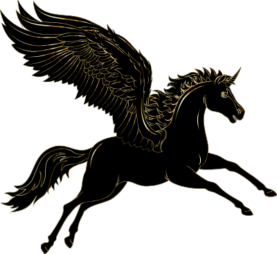 winged unicorn by deibyybied gold with silhouette